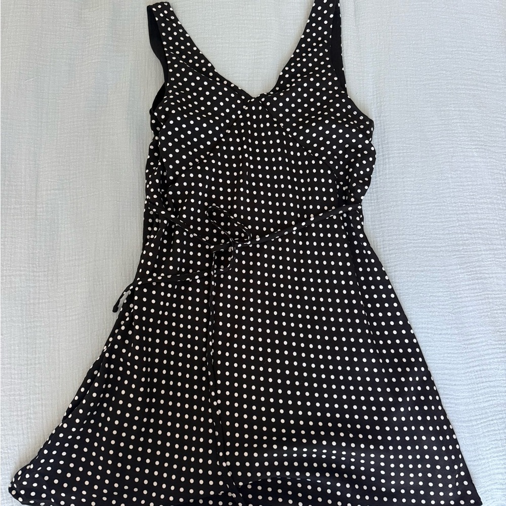 Princess Polly Black Mini Dress with White Polka Dots - Picture 2 of 2